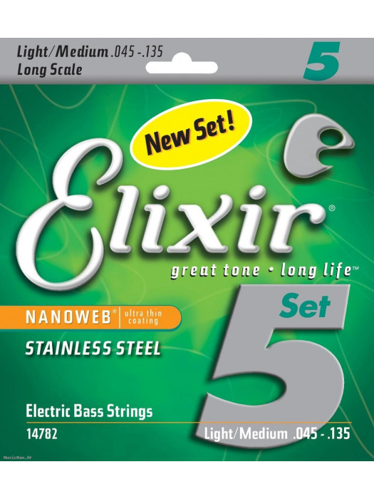 ELIXIR 14782 NANOWEB STAINLESS 5 str. 45-135 coated žice za bas gitaru