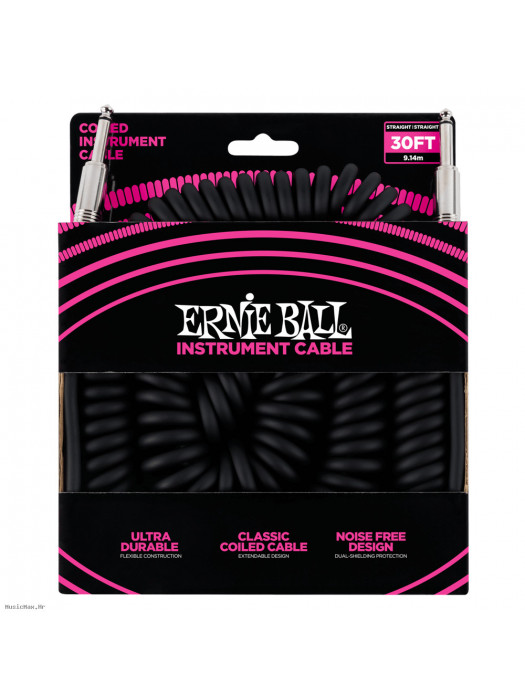 ERNIE BALL 6044 Coiled Black 9.15m instrumentalni kabel